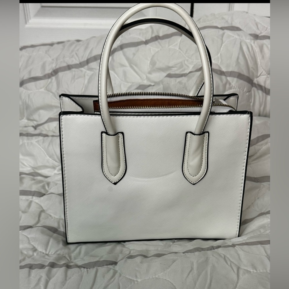 Women Crossbody Tote Bag PU Leather Tote Top Handle Satchel Shoulder Bag, White - Picture 4 of 14